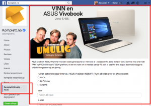 Example of contest in tab app on Komplett.no's Facebook Page. 